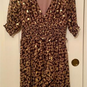 Express Brown Leopard-Print Maxi Dress with Gold Accents